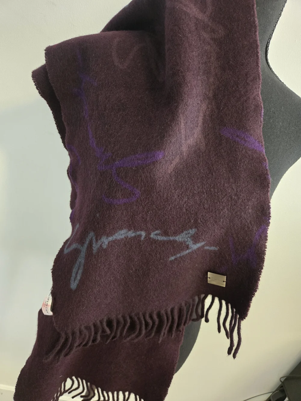 GIVENCHY PARIS Logo Wool Cashmere Angora Blend Scarf Made In Italy